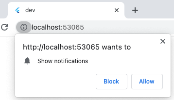 A cropped screenshot of a Chrome tab with a popup asking for